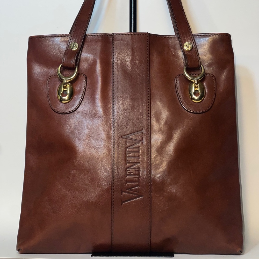 Vintage Valentina In Pell Rich Brown Leather Tote Y2K